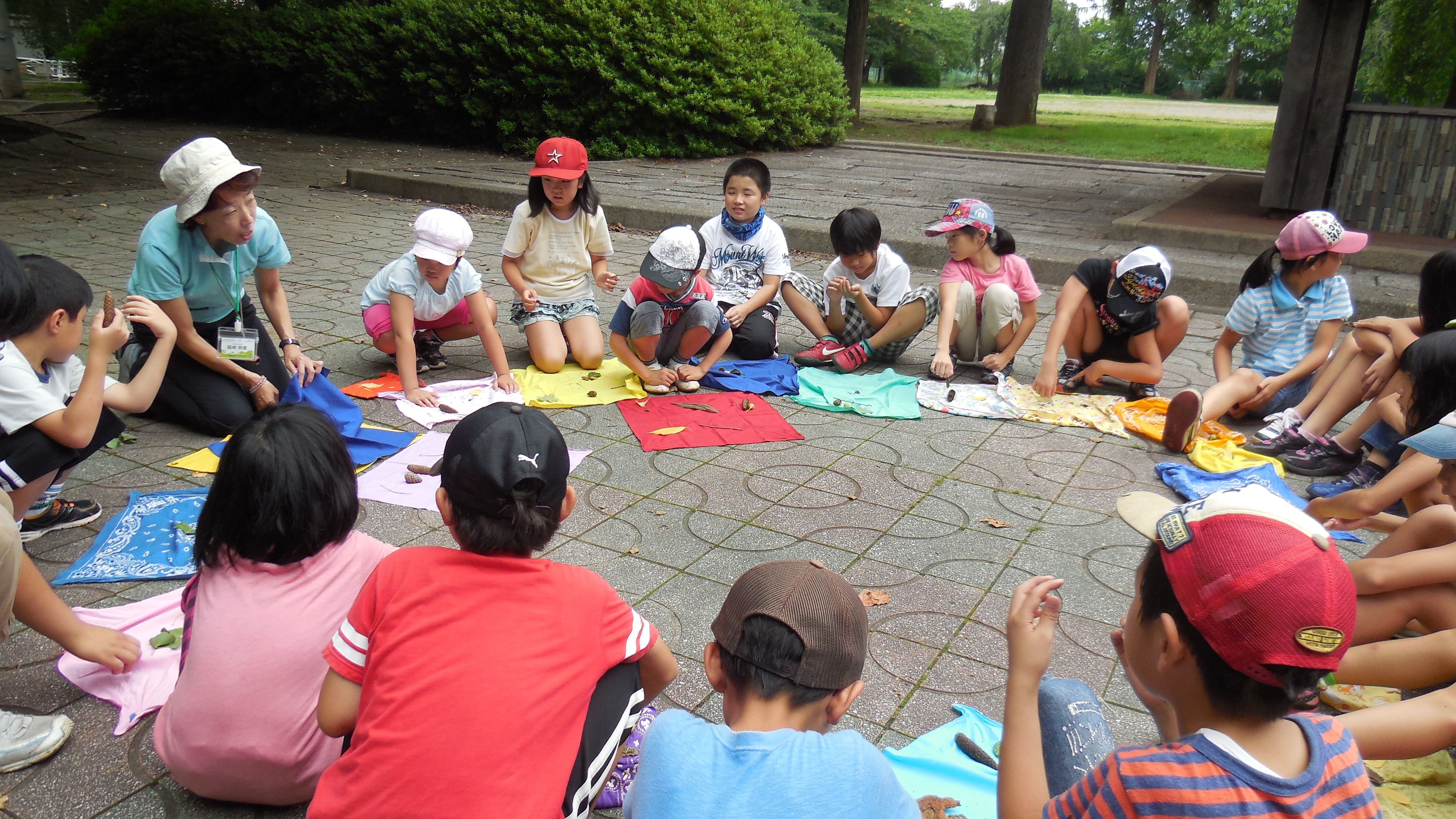 前九年公園の秘密をさぐるネイチャーゲーム「なつの自然とあそぼう」の様子