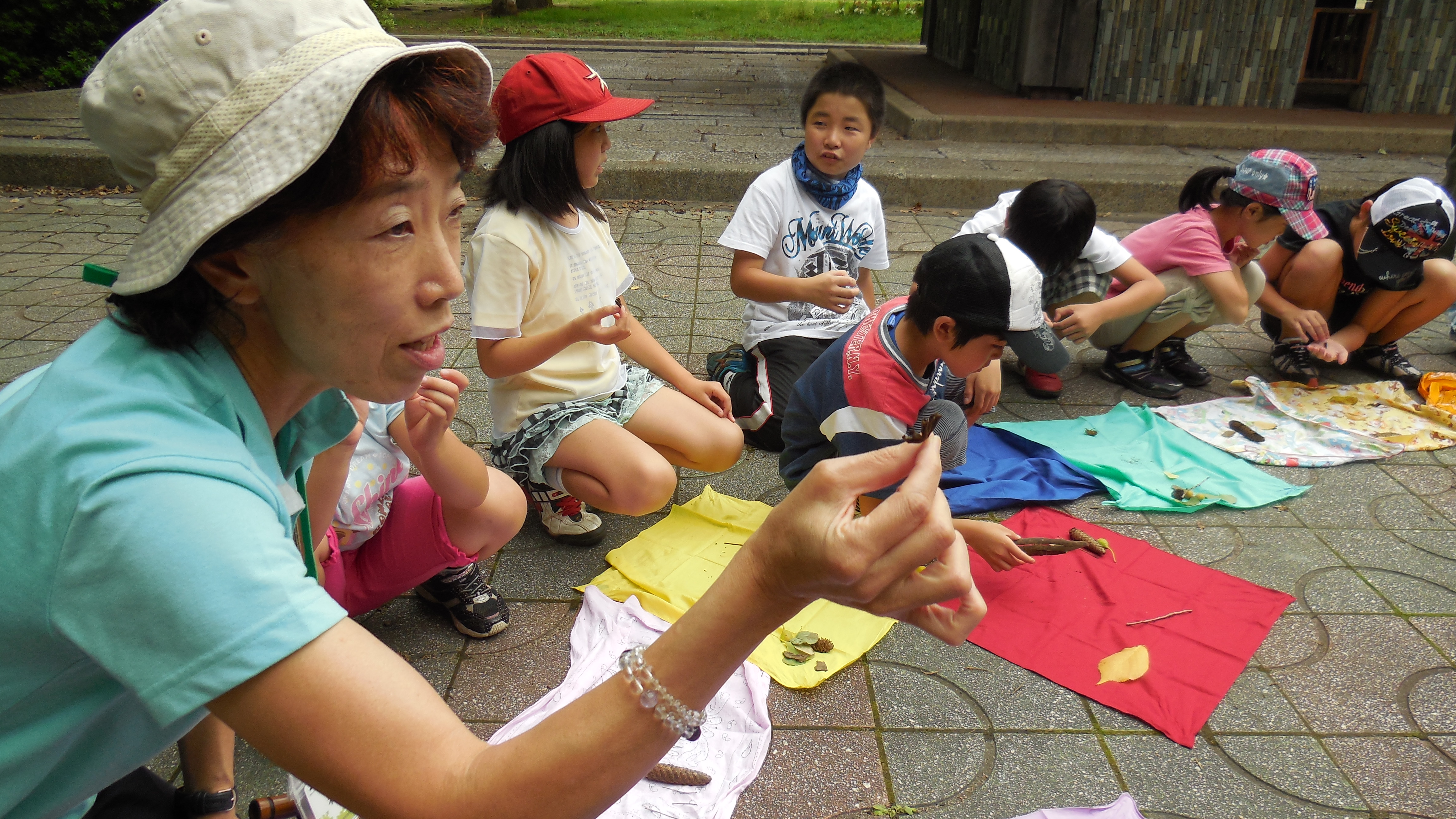 前九年公園の秘密をさぐるネイチャーゲーム「なつの自然とあそぼう」の様子